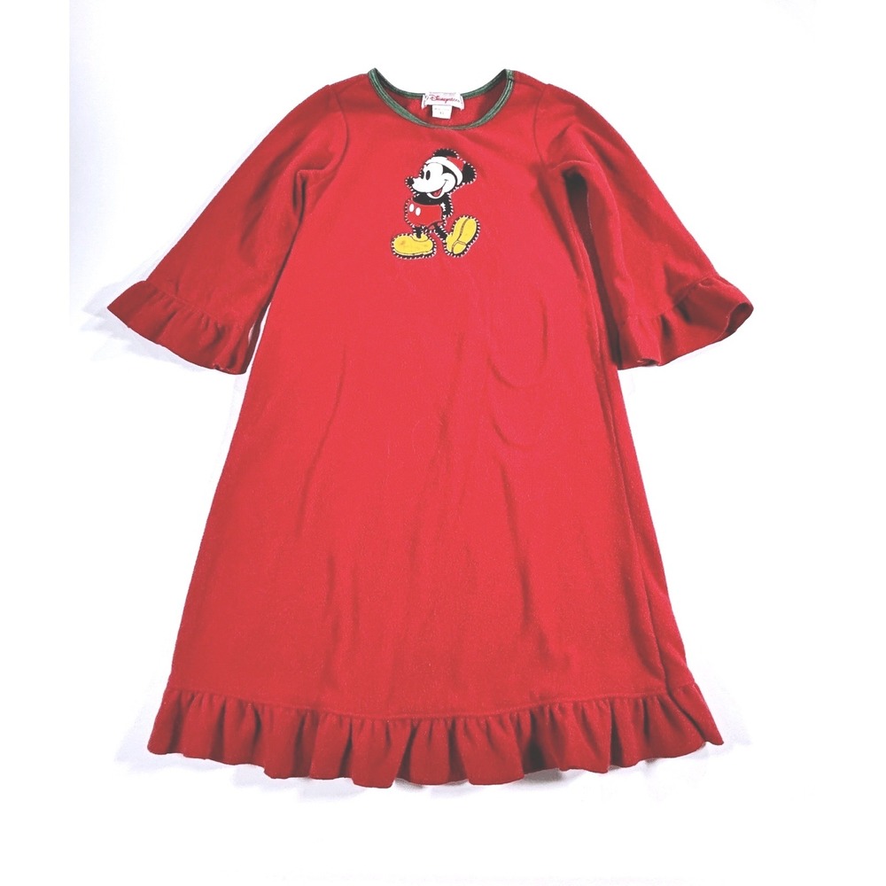 Vintage Y2K Disney Store Nightgown Mickey Mouse Christmas Santa Ruffle Girls XS